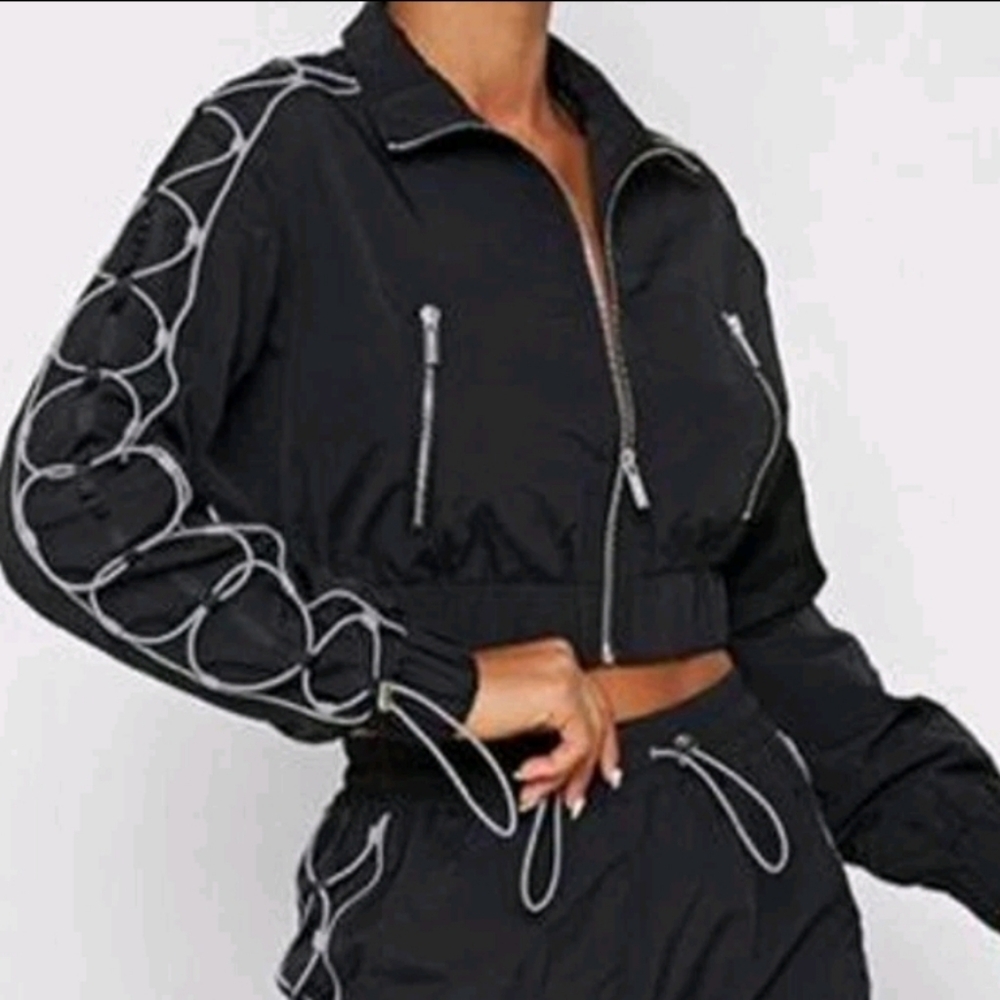 Maniere de Voir Reflective Bungee Cropped Track Jacket 6 Black NEW